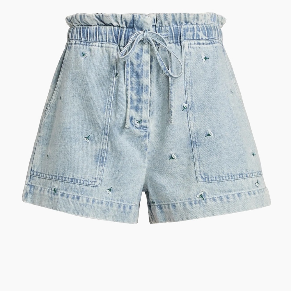 Rails Foster Light Blue Embroidered Denim Drawstring Shorts size Medium